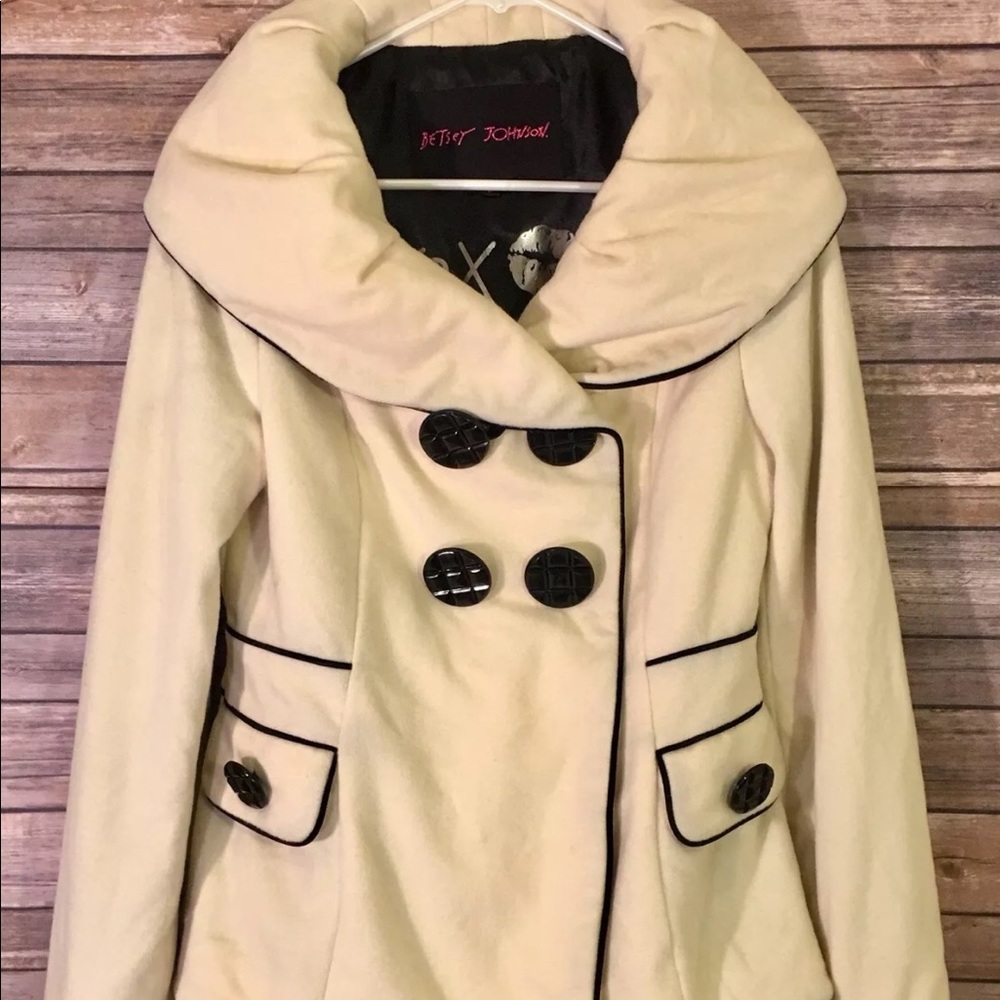 Betsy Johnson Wool Peacoat Jacket Off White Size 8